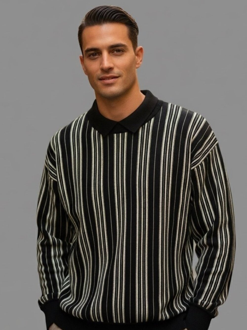 Vintage Versus Gianni Versace Black White Striped Wool Pullover Sweater - S/M